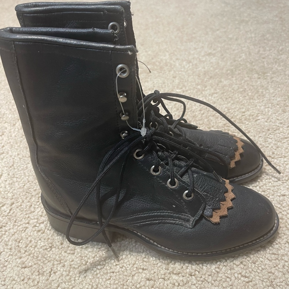 Black Leather Lace-Up Boots